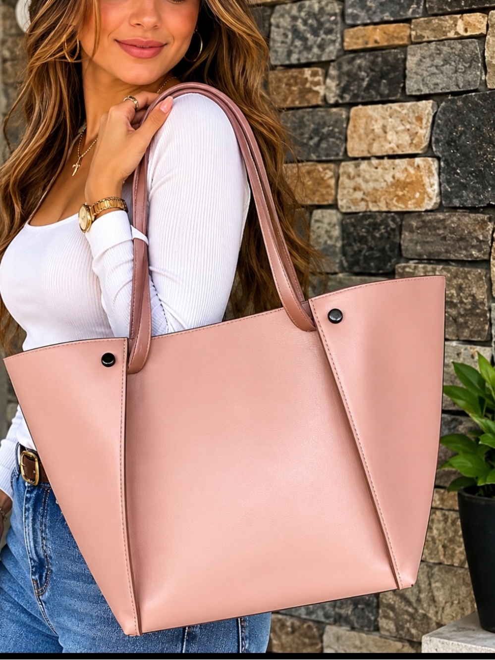 Newman Marcus Rose Gold Faux Leather  shoulder